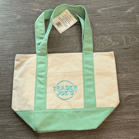 Trader Joe's Mini Canvas Tote Bag Pastel Green NWT - Picture 5 of 5